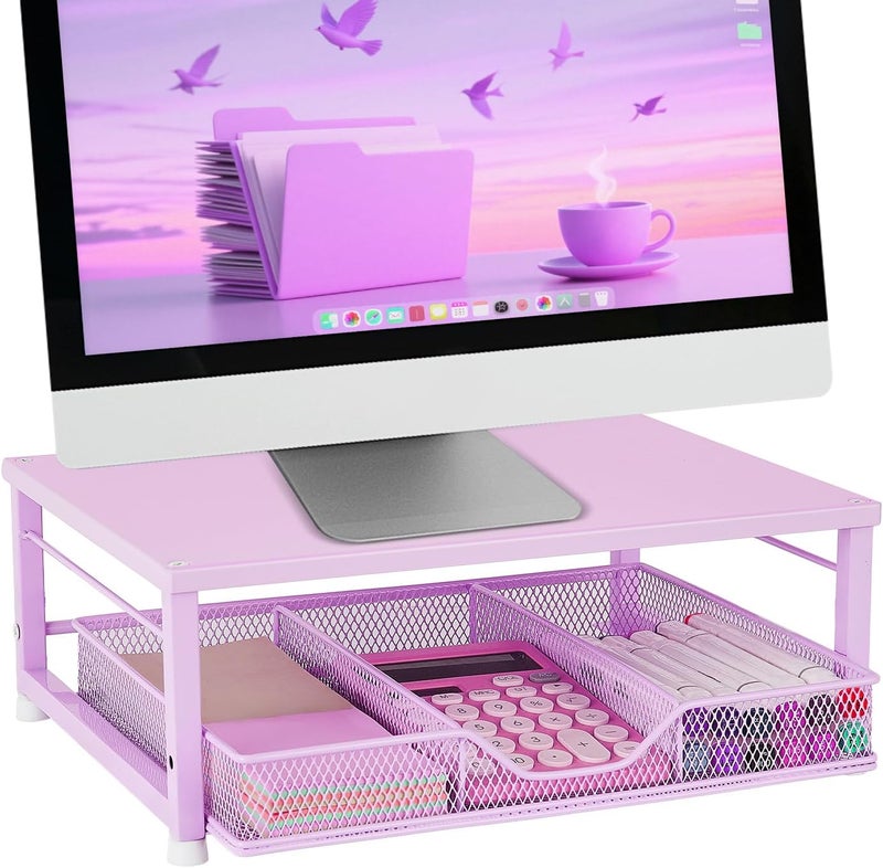 Gugsey Small Laptop Stand for Desk, Monitor Stand, Office Desk Accessories, Computer Desktop Stand with Drawer for Home, Office, School (Purple) - Image 1